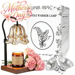 Gold Floral Safe Candle Warmer Lamp with Timer and Height Adjustable Base, Non Toxic No Flame Operation Perfect for Healthy Home Fragrance Environment
