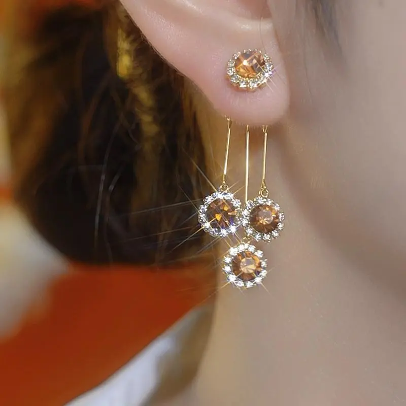 UniMoiss Double-Wear Tassel Earrings - Golden Rhinestone Long Drop Stud Ear Accessories, 2025 New Fashion Bridal Drop Earrings with Shining Bling Effect & Bright Statement Style, Shining Earrings