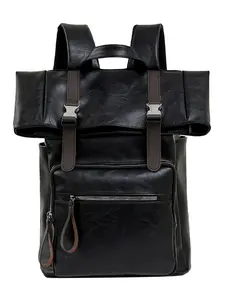 Vintage Patchwork Backpack, Soft Leather Commuter Laptop Bag, Men's Business Travel Backpack, Unisex Casual Bookbag, Durable Material