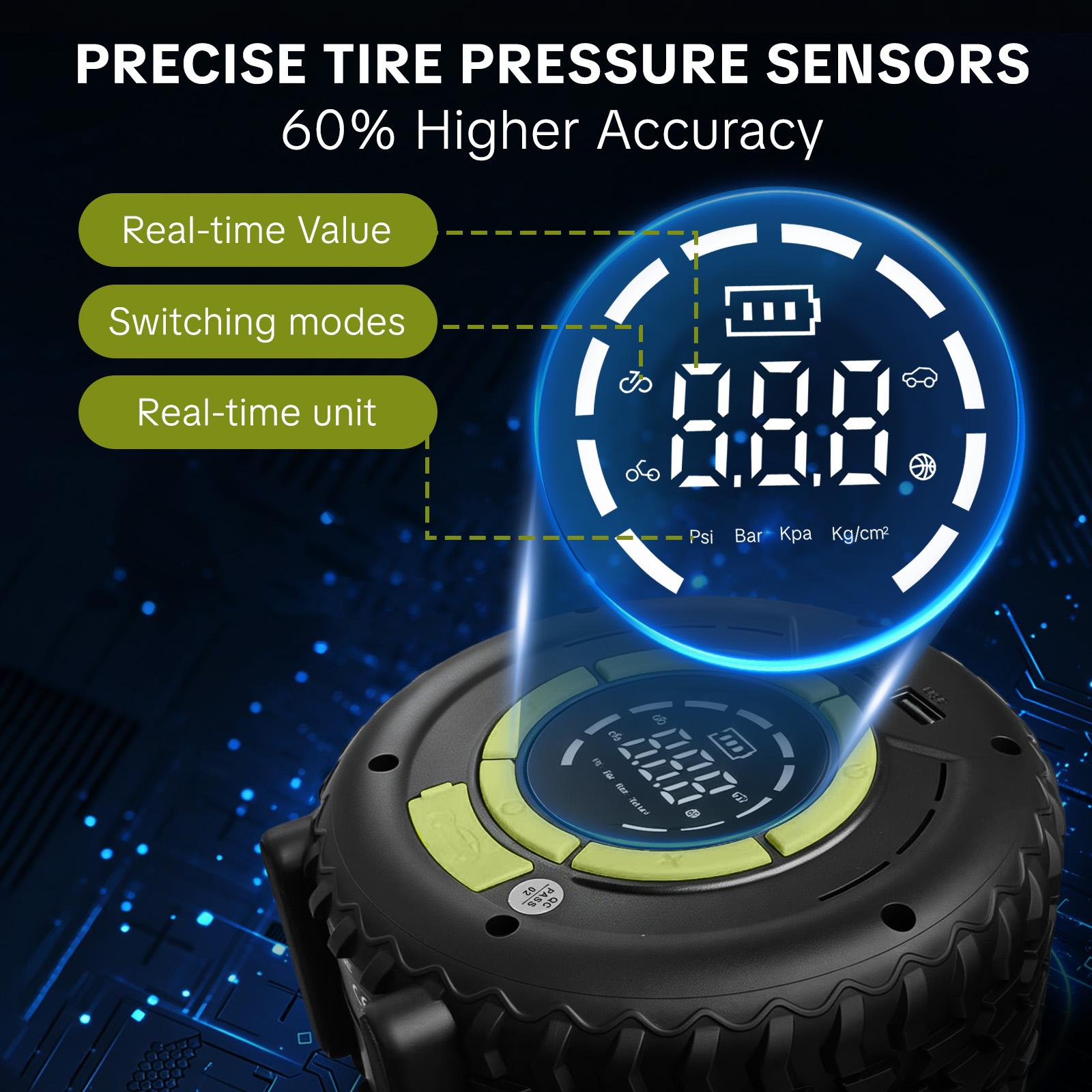 SEESE Tire Inflator Portable Air Compressor, 6000mAh Car Battery Jump Starter with LED light, 150 PSI Cordless Mini Air Bike Pump, Lightning Fast Inflation & Pressure Gauge for Auto, Motorcycles, Bikes, Balls