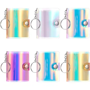 6 Pack 2 Inch Mini Small Photo Album Valentine Photo Storage with Keychain Pocket Album for Picture Valentine Gift Wedding(Laser Clear, Laser Blue, Laser Red, Laser Yellow)