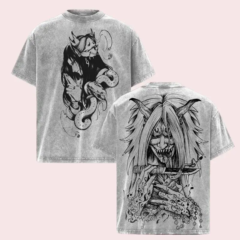 Orochimaru Naruto Anime Double Printed Vintage Washed Tee Unisex Oversize Heavyweight Cotton T-shirt for Anime Fans and Lovers mar  ca  der  opa