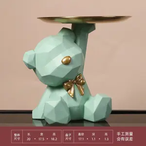 Nordic Luxury INS Geometric Bear Tray Key Snack Storage Ornament Resin Home Decoration housewarming Gift  Cute Resin Statue Home Decoration Accents Aesthetic Room Decor Ornaments for Shelf Table Centerpiece