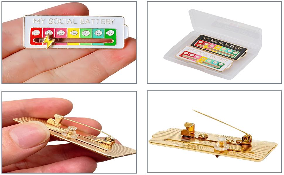 2Pcs Social Battery Slider Pin, Funny Social Battery Pin for 7 Days, My Social Battery Slider Pins for Work, Cute Expression Mood Pins for Introverts Interactive gifts for kids