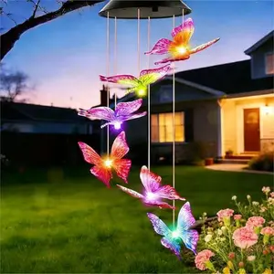 Mom Grandma Nana Gifts for Mothers Day, Birthday Gardening Gifts for Women Wife Sister, Winzwon Solar Lights Outdoor Wind Chimes for Outside Garden Yard Patio Porch Decor Butterfly Decorations