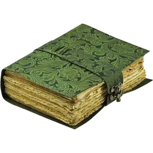 Journal Beautiful Garden Flower Embossed Leather-Antique  Deckle Edge  Paper Leather Bound Journal-Book of Shadows Journal-Grimoire-Sketch Drawing Journal & Writing Notebook 7x5 Inch