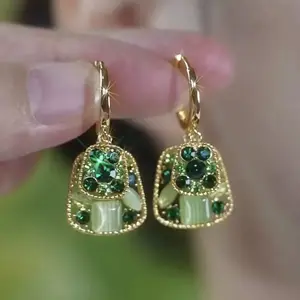 LisiZen Green Trapezoid Earrings 14K Gold Plated Irregular Zircon Design, Chic Autumn Winter Fashion Jewelry Statement Earrings for Women DZEH4082