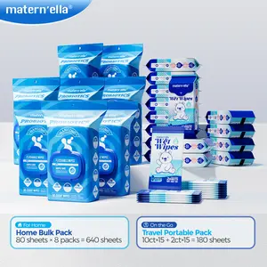 Maternella Adult Unscented Butt Wipes, 2 Sizes: Extra Large (XL) Hanging 640ct Home & Mini 180ct Travel Packs, Plant Fibers Alcohol-Free, Eco-Friendly Degradable Tissues & Napkins Disposable Wet Dry Cleaning Wipes, Soft Mild Sustainable Home Care Supplies