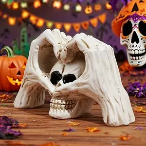 Gothic Heart Skull Hand Resin Decorative Figurine, Punk Satan Abstract Figure Sculpture for Living Room & Bedroom, Halloween Home Decoration Gift
