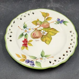 Brunelli Tiffany Pattern Reticulated Figs and Flowers Plate 8.5" Italy Signed