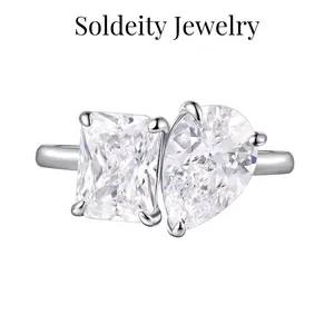 3.5ct 5A Cubic Zirconia Gemstone Ring - Sparkling Rectangle & Pear-Shaped, Statement Promise Wedding Ring for Her