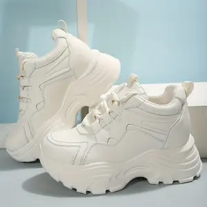 Women's Platform Chunky Sneakers, Solid Color Lace Up Height Increasing Shoes, Casual Walking Shoes Footwear Girl Trainer