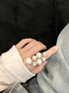 Pearl Ring for Women Promise Stacking Pearl Rings Adjustable Open Pearls Finger Ring Trendy Personality Christmas Pearls Jewerly Prom Dress Jewerly Stackable Rings Fashion Rings Unique Rings