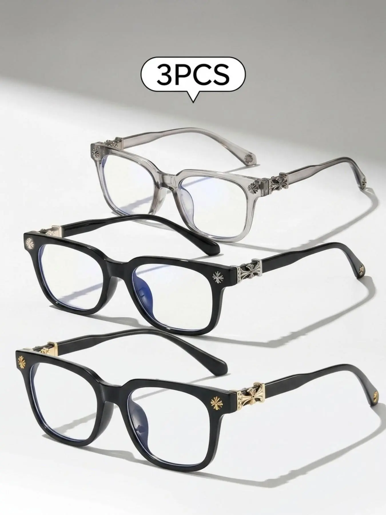 3-Pack Trendy Square Frame Fashion Glasses, High-Quality Unisex Eyewear, Stylish Frames for Daily Wear and Photography