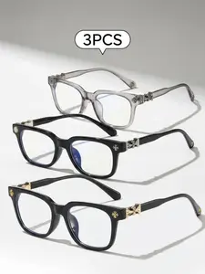3PCS New Square Glasses, High Quality Eyewear, Unisex, Stylish Light Luxury Elegant Artsy Business Style Frames, Multiple Styles Available, Perfect Gift for Him, Suitable for Daily Wear and Decorative Photography Glasses