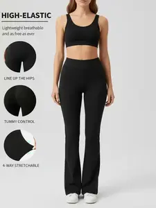 Women's High Waist Elastic Flare Pants, Ultra Soft High-Waisted Design, Butt Lifting Yoga & Commuter Wear, Perfect for Daily Use, High Waisted Leggings, Breathable Leggings, Stretchy Soft Leggings