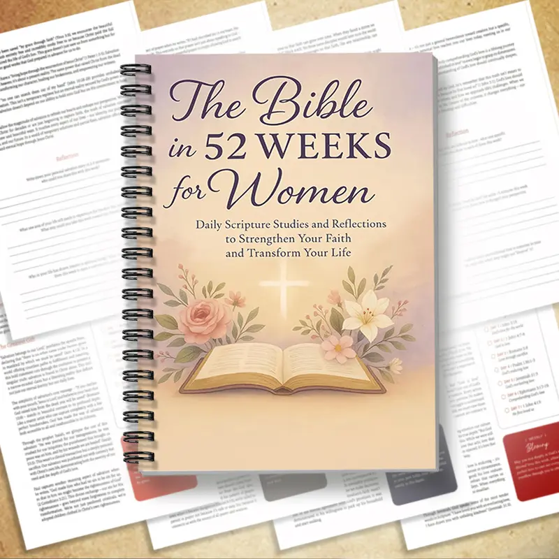 Women's 52 Week Bible Annual Journal, Daily Devotional Journal, Light Floral Illustrations, Daily Reading Plan & Prayer Space, 8.3x5.5 Inches Spiral Bound, Daily Guided Journal, Notebook