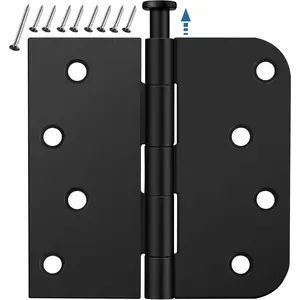 3 Pack Matte Black 4 Inch Door Hinges, Exterior Door Hinges with 5/8" Radius & Square Corners, Removable Pin, Anti-Rust No Squeaks Heavy Duty for Front & Back Doors