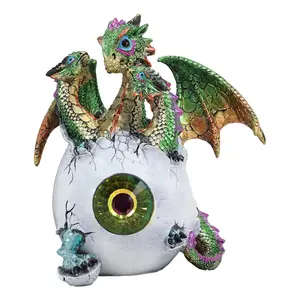 Ebros Green Emerald Crystal Hydra 3 Headed Dragon Hatchling In Egg Shell Statue Decor
