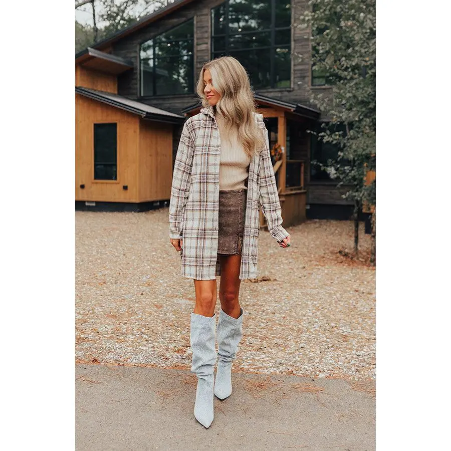 Touch Of Fall Plaid Tunic Dress In Cream