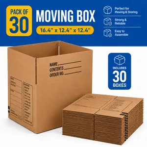 Medium Corrugated Cardboard Storage Boxes, 30-Pack, 16.4x12.4x12.4 In, for Home Organizing, Moving