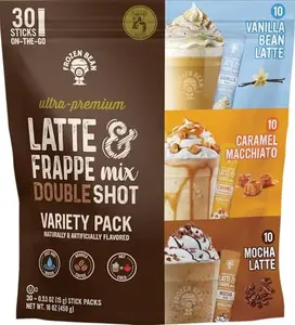 The Frozen Bean Variety Pack Vanilla Mocha & Caramel Latte & Frappe Mix Double Shot Arabica Coffee 10 Sticks
