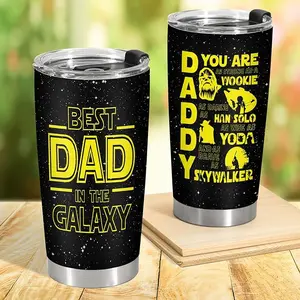 Best Dad in the Galaxy Tumbler with Lid 20 oz, Superhero Dad Mug for Travel, Dad Humor Gifts, Fathers Day Gift Idea, Strong Dad Gifts