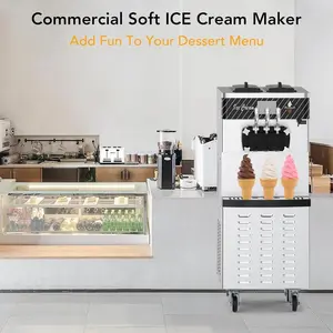 Commercial Ice Cream Machine Soft Serve Maker - 2450W, 5.8-8Gal/H High-Output, 2+1 Mixed Flavors, Auto Clean, Dual 7L Hoppers, for Home Bars and Restaurants,Snack Bars