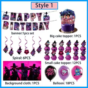 Boy-themed birthday party balloons, cake decorations, banners, backdrops, party kits, gifts, and fan backdrop surprises.