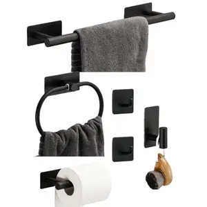 Bathroom Accessories Set, 6 Counts/set Including Towel Rack, Towel Ring, Toilet Paper Holder, Hook, Wall Mounted Bathroom Accessories for Home Hotel Dormitory, Toilet Accessory