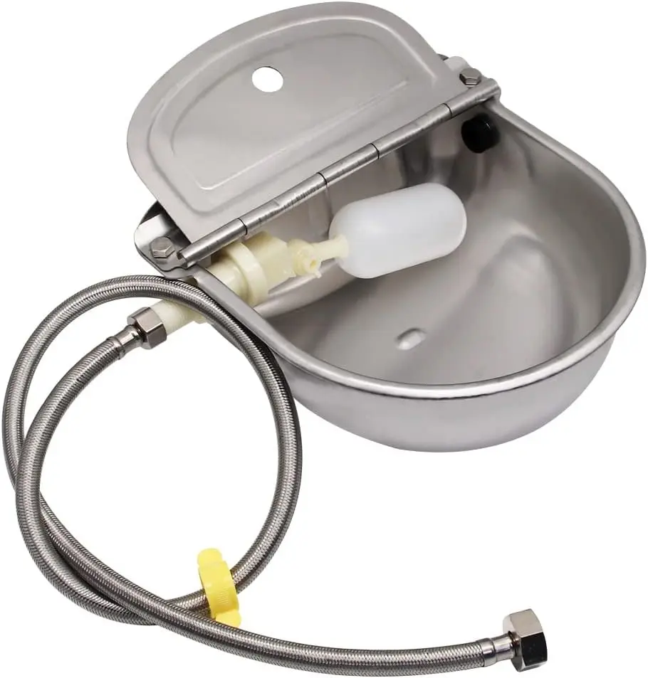 304 Stainless Steel Automatic Livestock Waterer with Float Valve & 3/4'' Water Hose Self-Filling Drinking Bowl for Dog Cat Chicken Cow Horse Goat Sheep & Pig