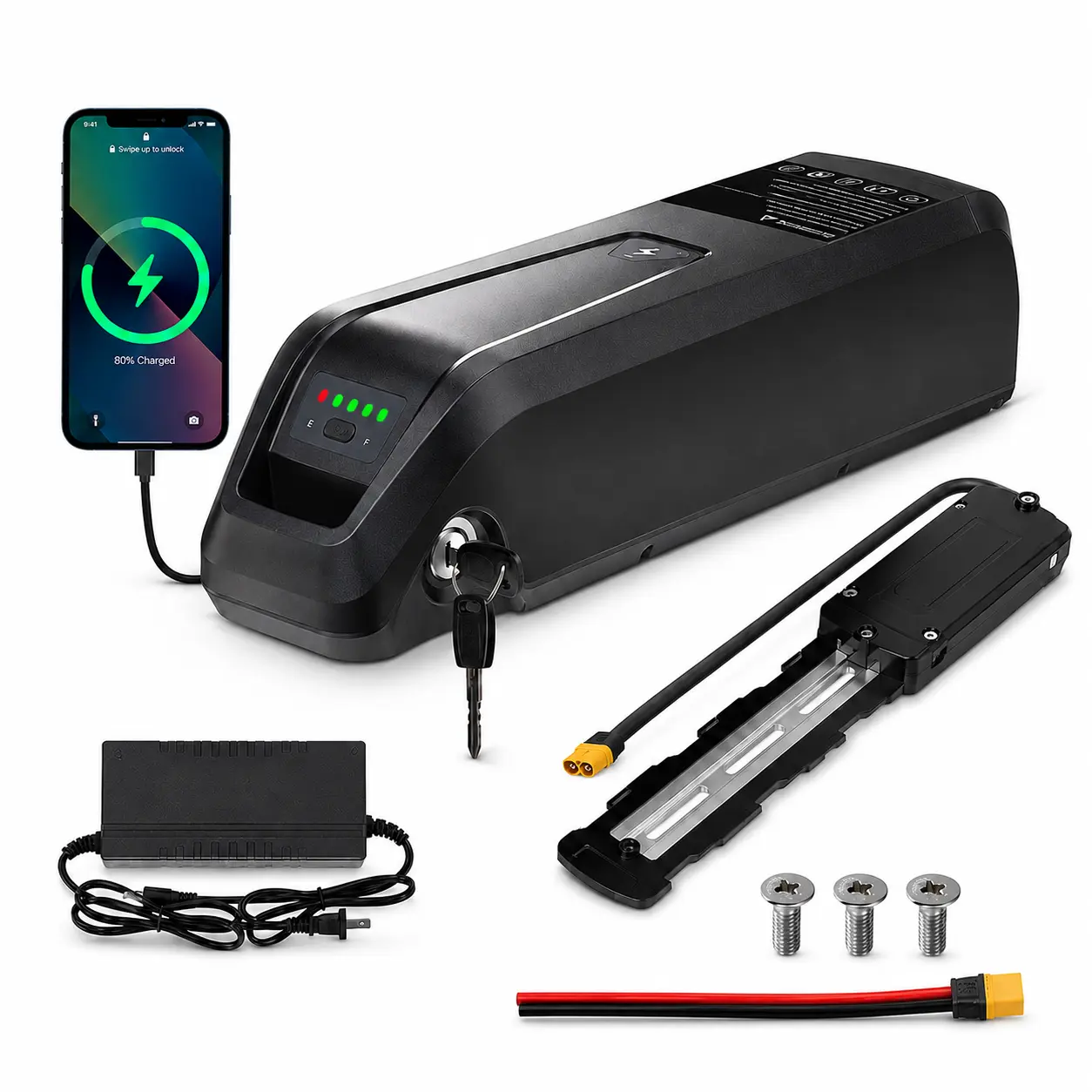 Ebike Battery 36V 48V 52V, 15Ah 20Ah Lithium-Ion Replacement Battery Pack with BMS, Safety Lock and LED Indicator for 500W 750W 1000W 1500W Mountain, Road and Commuter Electric Bikes