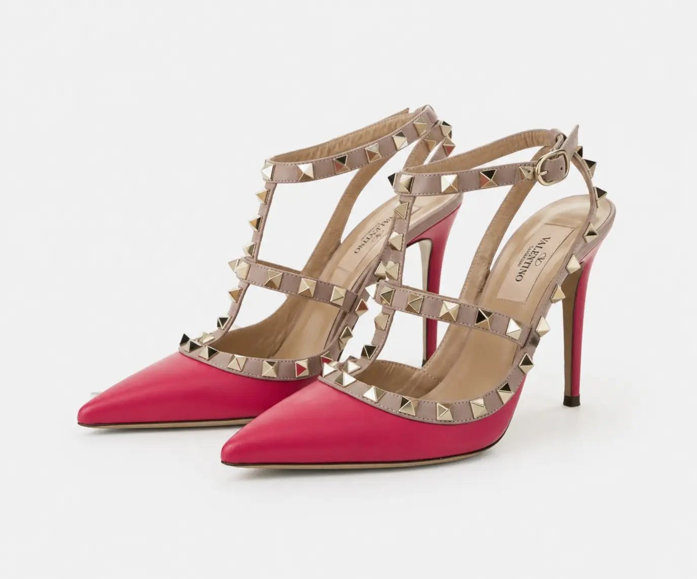 Pre-Owned Valentino Garavani Rockstud T-Strap Caged Pink Leather High Heels, EU 39.5