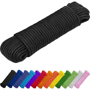 1/4” & 3/8” – 90 FT | 150 FT – Strong All-Purpose Utility Rope – Camping, Crafting, Flag Pole, Indoor & Outdoor – Polypropylene Nylon Poly Lightweight Diamond Braided Cord – Black