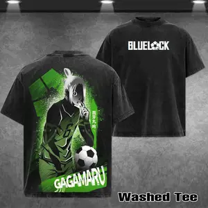 Retro Gin Gagamaru blue lock T-shirt, Retro Anime Double Printed Vintage Washed Tee Unisex Oversize Heavyweight Cotton T-shirt for Anime Fans and Lovers Oversized