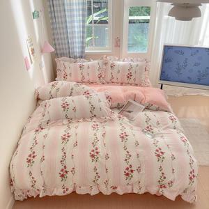 floral pattern duvet cover set, 4 counts/set including 1 duvet cover & 1 flat sheet & 2 pillowcase without filler, decorative soft comfortable bedding set for home bedroom