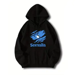 Somalia Flag Graphic Print Hoodie for Men Casual Polyester Pullover with Kangaroo Pocket Warm Autumn Winter Knitwear