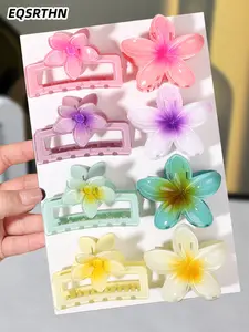 [8 pieces of gradient flower clip set] sweet wind egg hair clip, Flower Hair Clips, strong spring comfortable clip hair, daily modeling/holiday party, fashion women preferred!