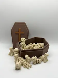 9pc Mini Skeleton Figures with Coffin Case | 3D Printed Collectible Set