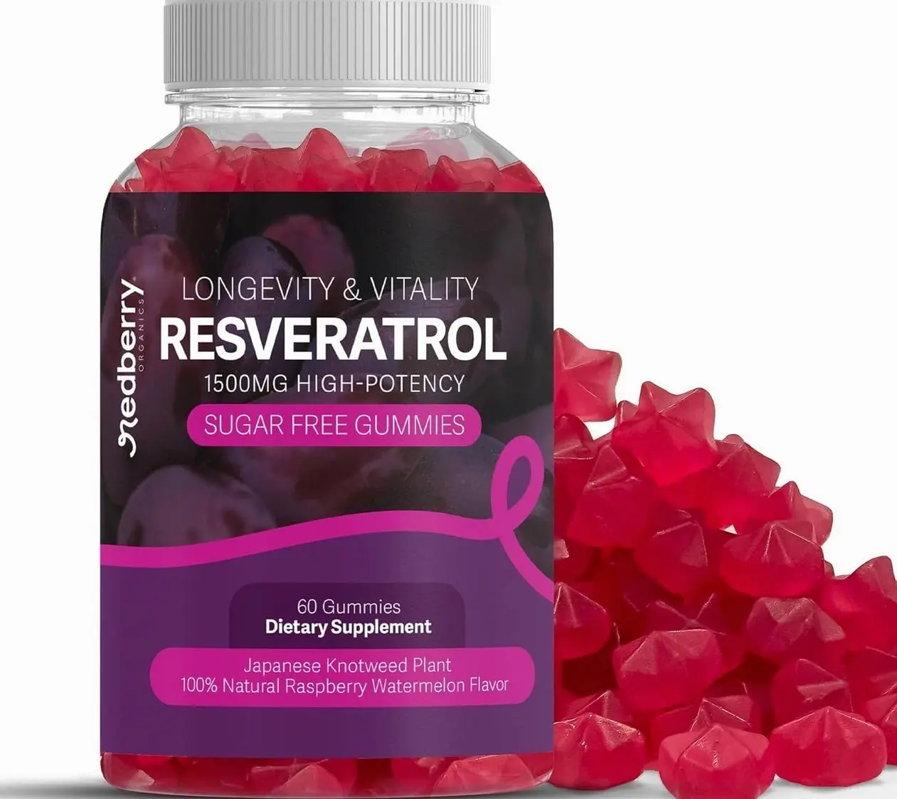 Resveratrol Supplement 1500mg Gummies | 98% Pure Japanese Knotweed | Resveratrol Organic Ingredients, Sugar-Free, Gluten Free | Daily Longevity & Healthy Aging Supplement