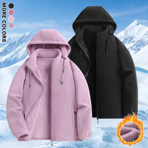 Women’s autumn/winter warm fleece hooded jacket with a full zipper and plush lining; basic outdoor fleece outerwear available in multiple colors, suitable for outdoor walks, daily commuting, sports and fitness, and keeping warm at home. Womenswear Coats