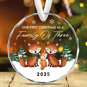 OUR FIRST CHRISTMAS AS A Family of Three, Glass Keepsake Ornament, Christmas Tree Decoration Glass Ornament, Christmas Home Decor, Baby First Christmas Ornament New Baby Ornament, Family Ornament, Fox Family Ornament, Baby Christmas Gift