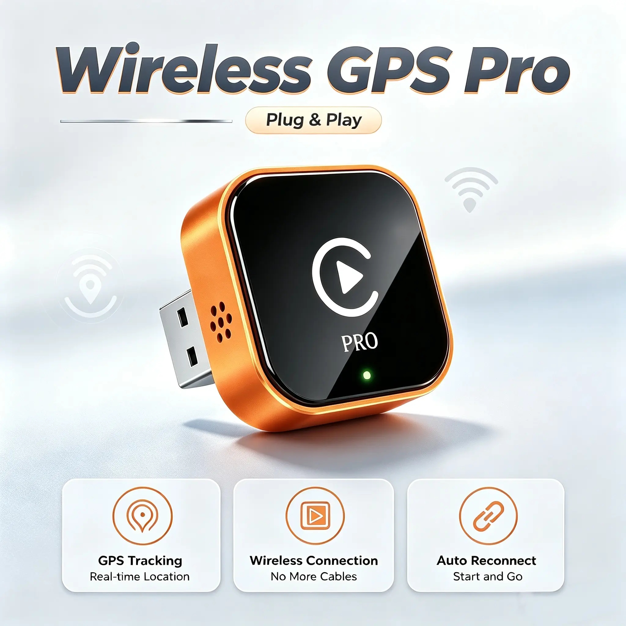 Wireless CarPlay Adapter with GPS Vehicle Tracking, Real-Time Vehicle Location, Find My Car, Wireless Android Auto, Auto Reconnect, Plug & Play for Factory Wired CarPlay