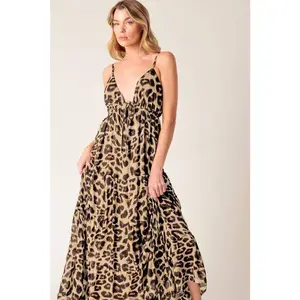 Flying Tomato Womens printed cheetah maxi dress