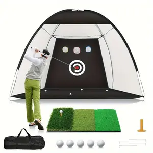 Golf Practice Net Set 10x7 ft Weather Resistant for Home Training with Impact Target Tri Turf Mat 5 Balls & Tee All In One Durable Design Swing Aid Indoor/Outdoor Hitting Mat trainer