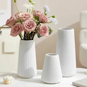 Ceramic-Style Plastic Flower Vase Set (3-Pack), Durable PP Material, Indoor/outdoor Use, Modern Home Decor, Child/pet Friendly, No Floral Arrangement Included