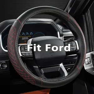 Car Steering Wheel Cover for Ford F-150, F-250, F-350, Expedition(Diamond Quilted - Black+Red)