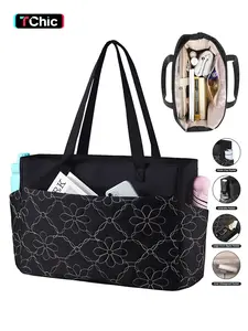 Laptop Tote Bag for Women Work, Teacher Tote Bag With Large Cup Holder, Puffer Work Tote, Lightweight Tote Bag, Quilted Carry On Bag for Travel Gym, Utility Professional Computer Bag For Work/Travel, Large Purse With Multi Pockets