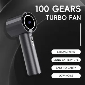 100 Gears Turbo Fan High Speed USB Charging Handheld Fan with Digital Display Strong Wind Long Battery Life Easy Carry Low Noise