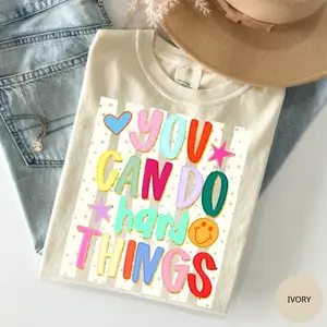 Comfort Colors You Can Do Hard Things Shirt, Whimsical Polka Dots Stripes Whimsi Back To School Teacher Color Block Glitter Positive Mental Health Awareness Cotton Fabric, Gift For Her